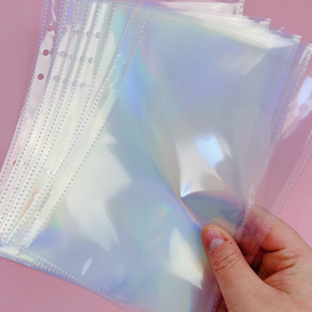 A5 Holographic Laser One Pocket Sticker Sleeve Inserts | 10 Count | Planner Sticker Storage