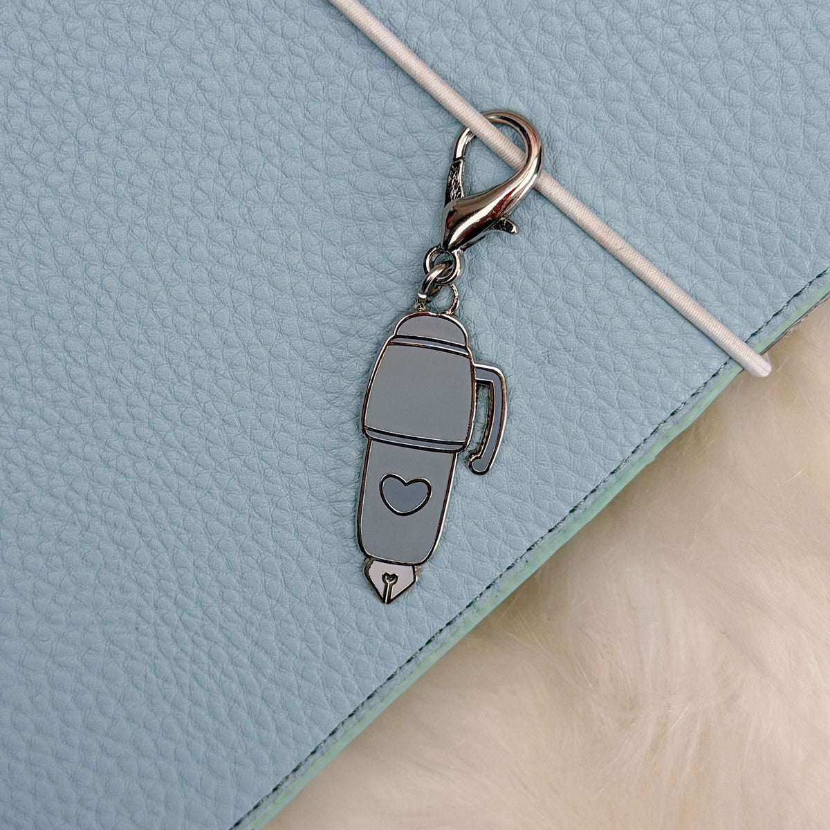 Grey Fountain Pen Enamel Charm | Silver Plated