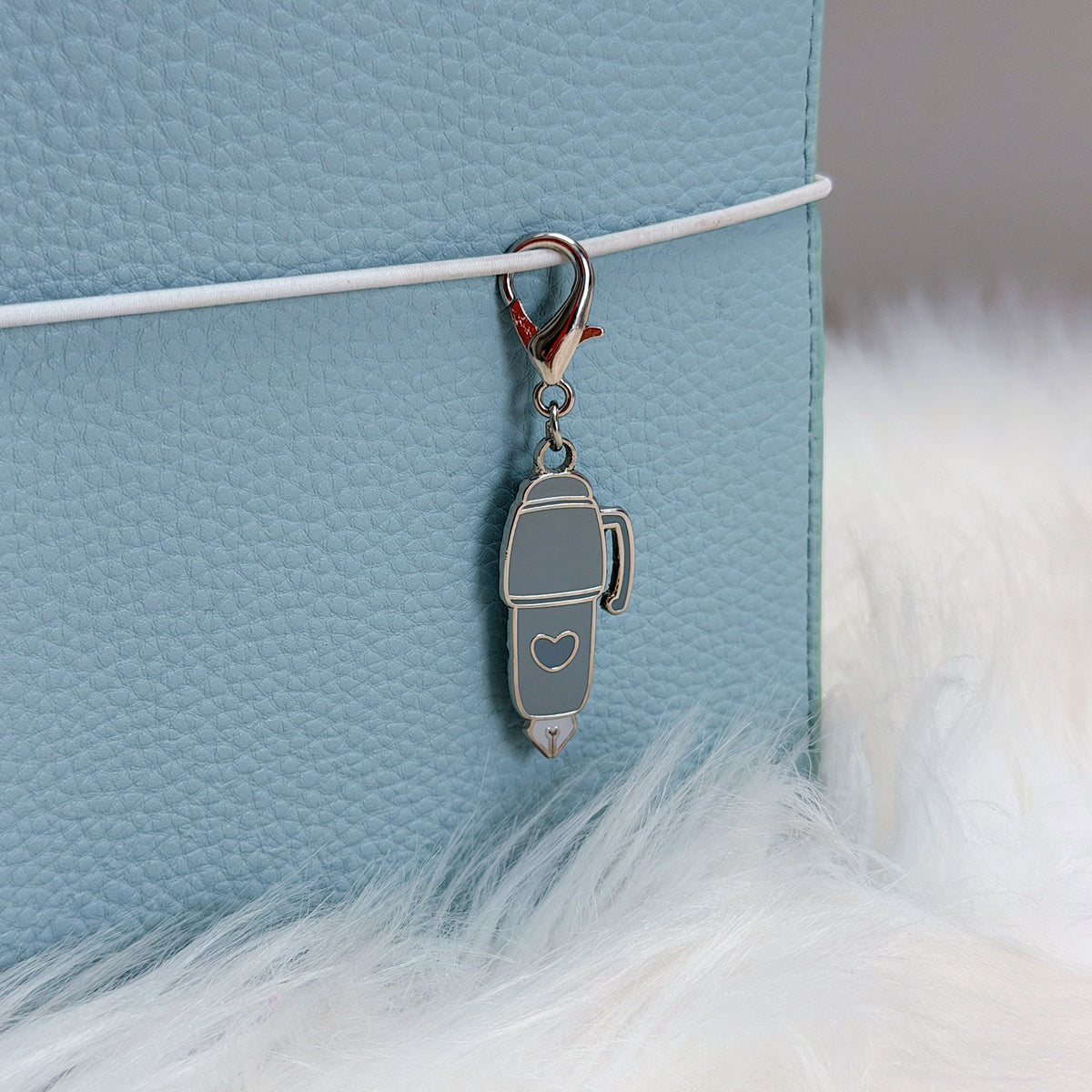 Grey Fountain Pen Enamel Charm | Silver Plated