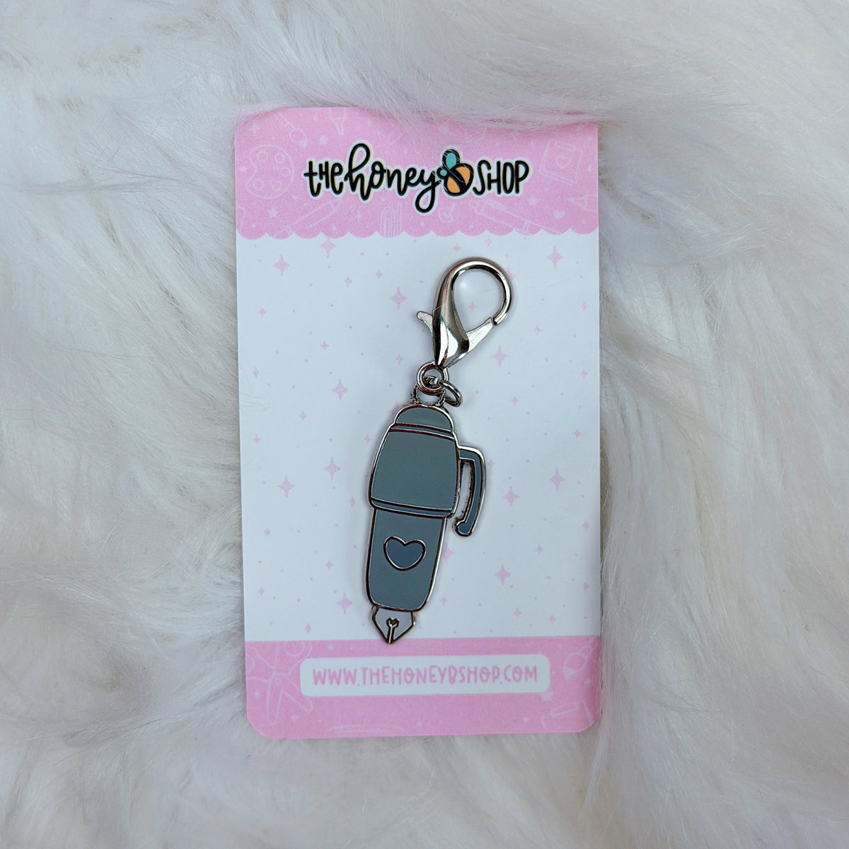 Grey Fountain Pen Enamel Charm | Silver Plated