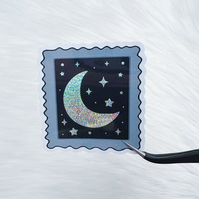 Moon Stamp Vinyl Sticker Die Cut | Pixie Holo Foiled