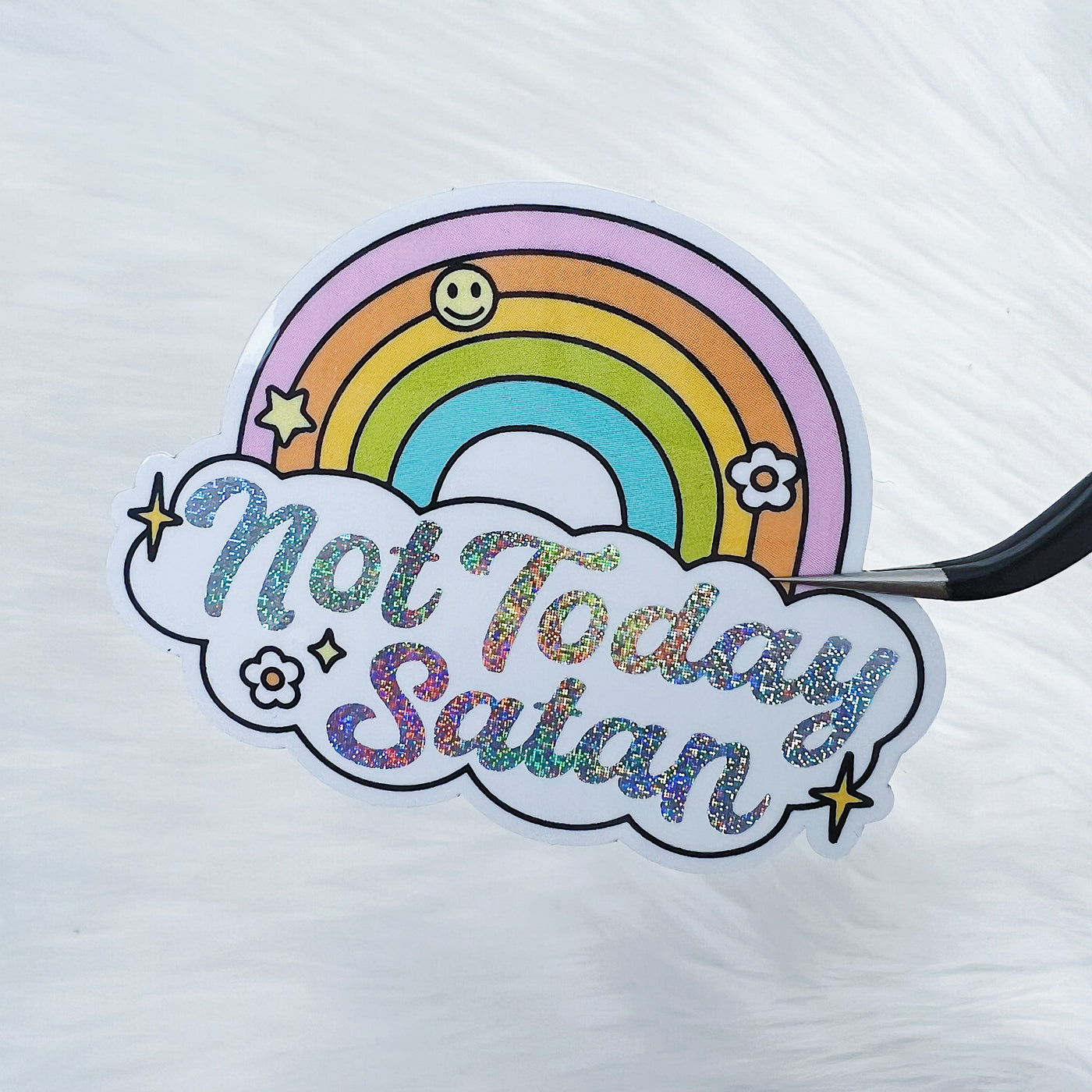 Not Today Satan Vinyl Sticker Die Cut | Pixie Holo Foiled