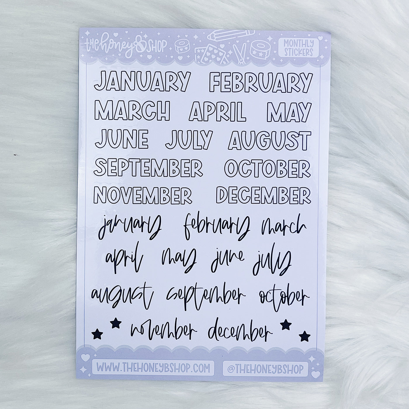 Months, Year (2024) + Tabs Sticker Sheets | Waterproof Glossy Sticker Paper | 4 Sheet Pack | Pixie Holo Foil