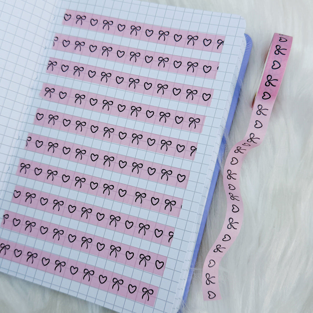 Hearts + Bows Pink Washi Tape | 10M