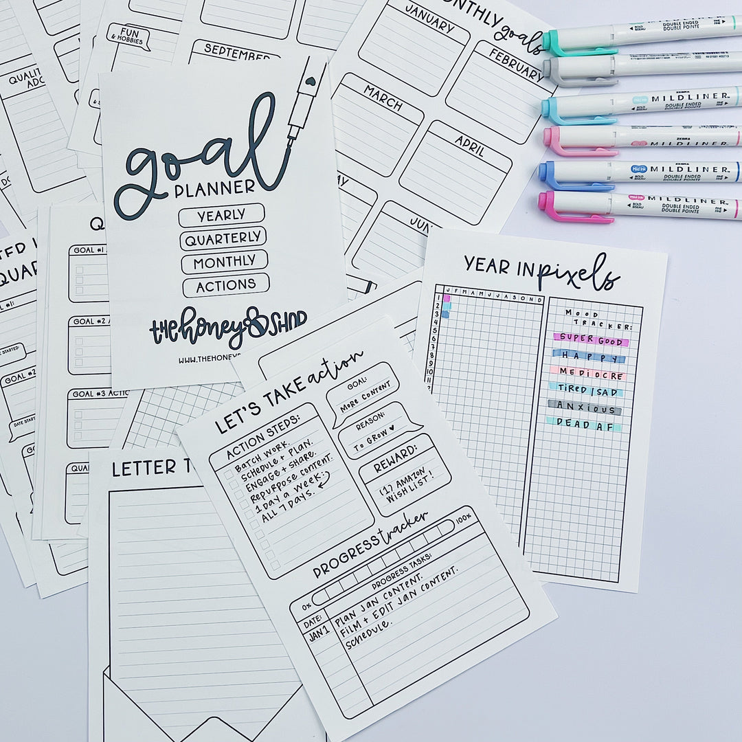 Printable B6 Goal Planner | Digital Download | Yearly, Monthly, + Quarterly