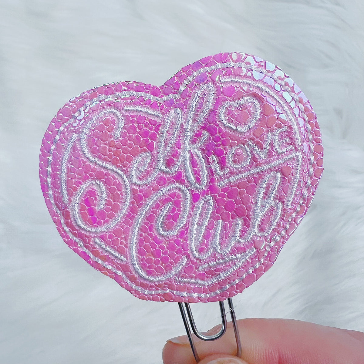 Clip holográfico rosa del planificador Feltie del Self Love Club