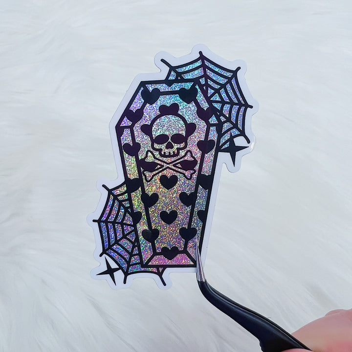 Spiderweb Coffin Vinyl Sticker Die Cut | Glitter Holographic Foiled