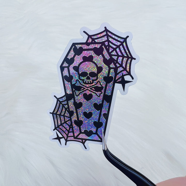 Spiderweb Coffin Vinyl Sticker Die Cut | Glitter Holographic Foiled