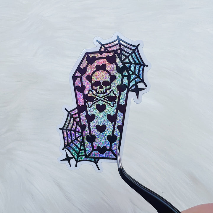 Spiderweb Coffin Vinyl Sticker Die Cut | Glitter Holographic Foiled