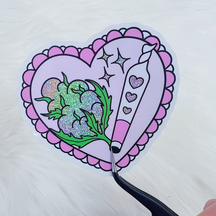 Best Buds Canna Heart Vinyl Sticker Die Cut | Glitter Holographic Foiled