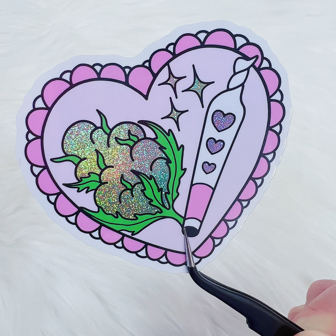 Best Buds Canna Heart Vinyl Sticker Die Cut | Glitter Holographic Foiled