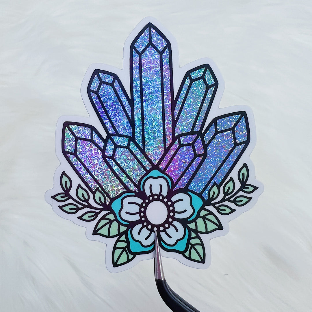 Floral Crystals Vinyl Sticker Die Cut | Glitter Holographic Foiled