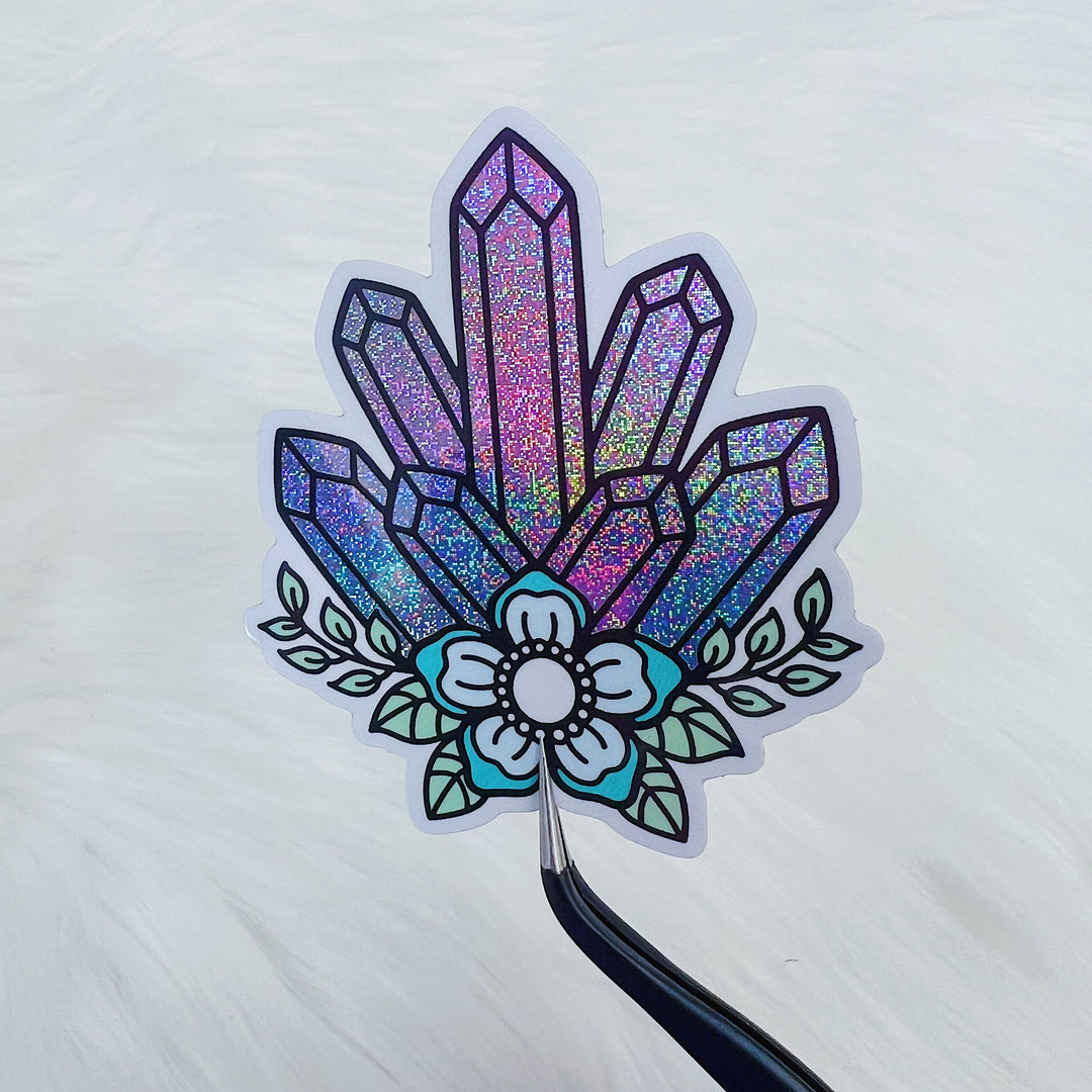 Floral Crystals Vinyl Sticker Die Cut | Glitter Holographic Foiled