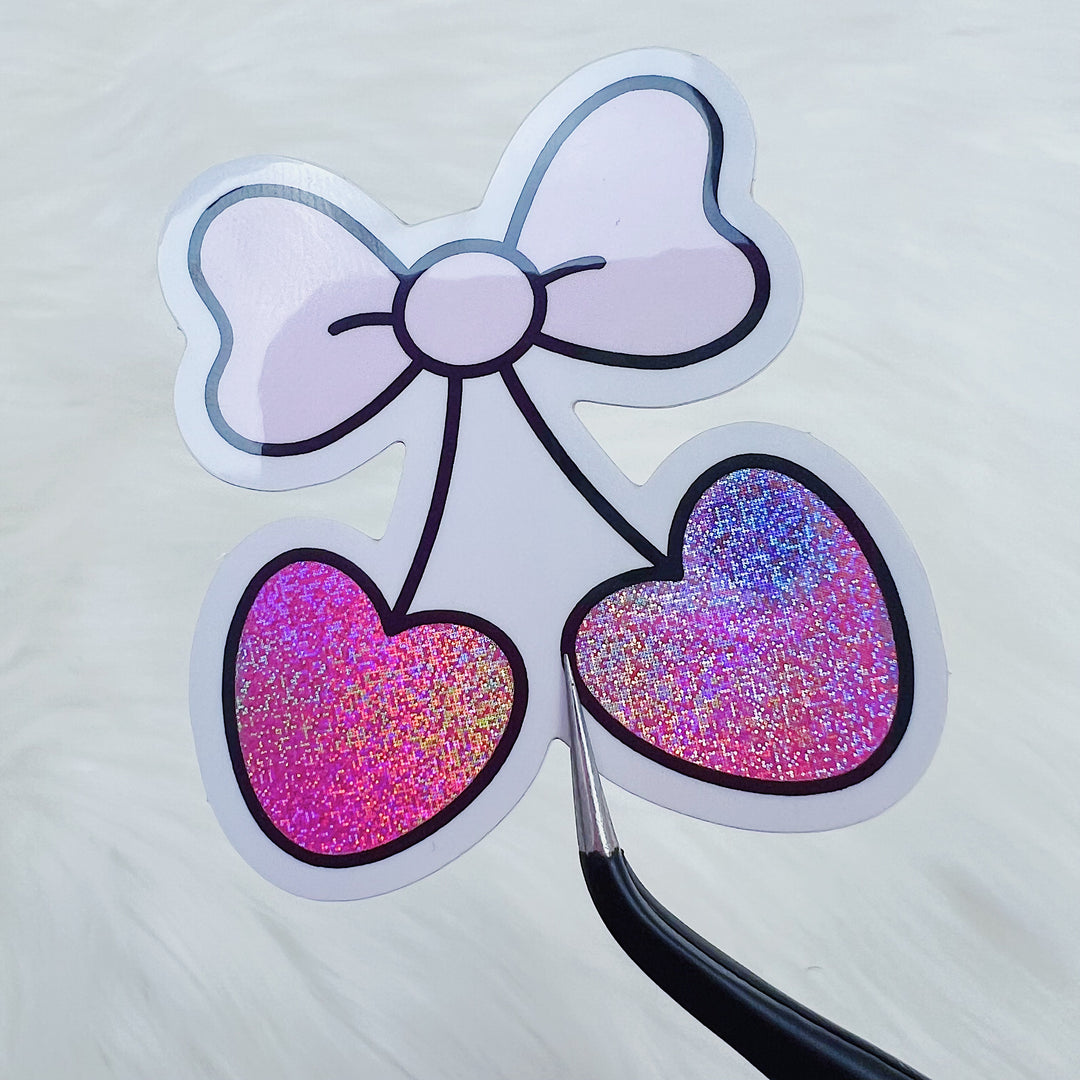 Cherry Bows Vinyl Sticker Die Cut | Glitter Holographic Foiled