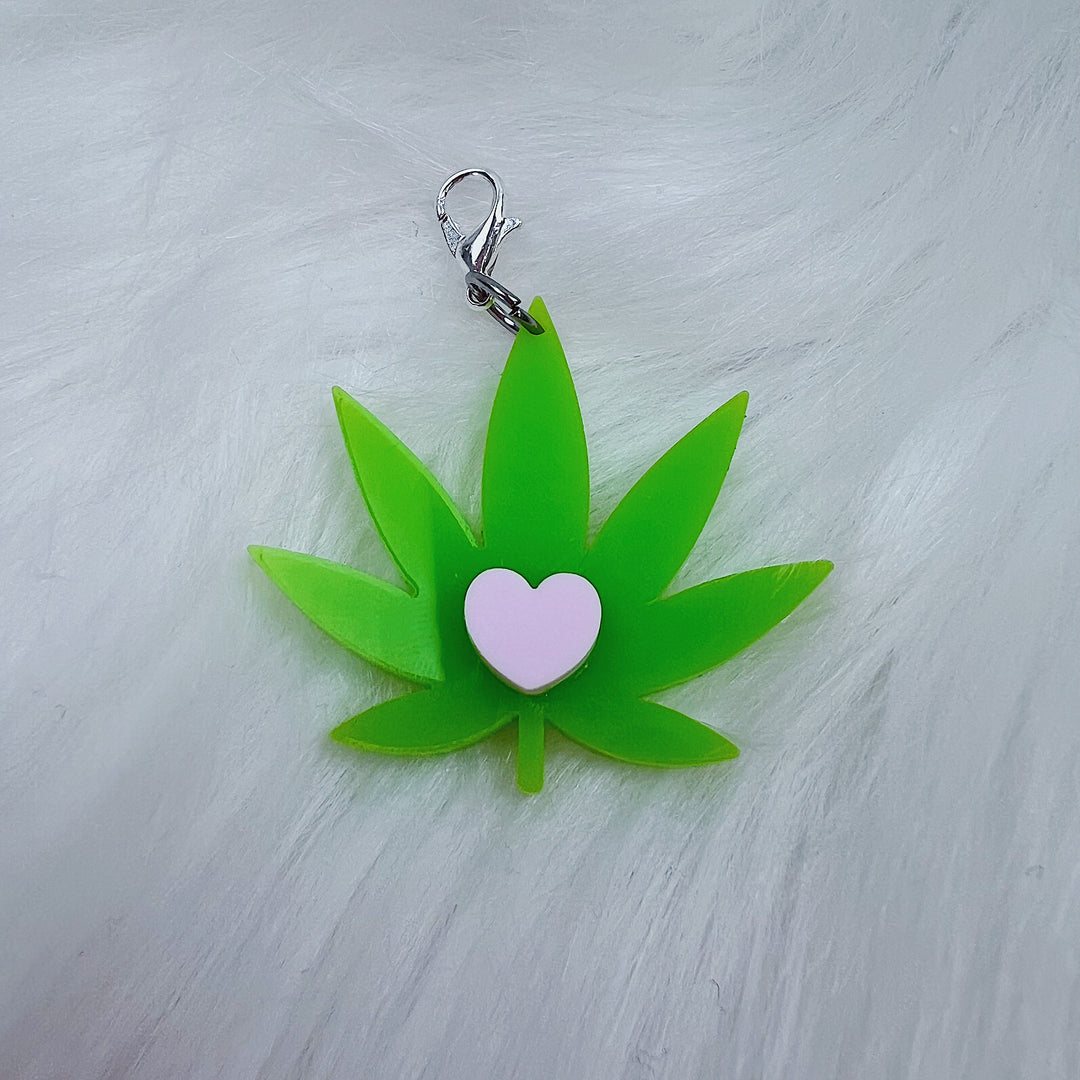 Pot Leaf w/ Heart Acrylic Charm