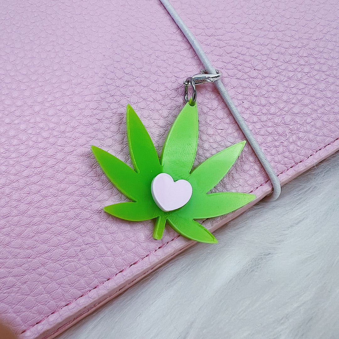 Pot Leaf w/ Heart Acrylic Charm