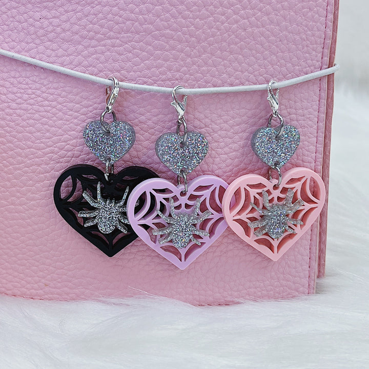 Spiderweb Heart w/ Spider Acrylic Charm | Choose Your Color!