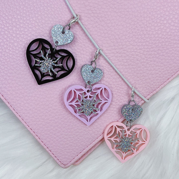 Spiderweb Heart w/ Spider Acrylic Charm | Choose Your Color!