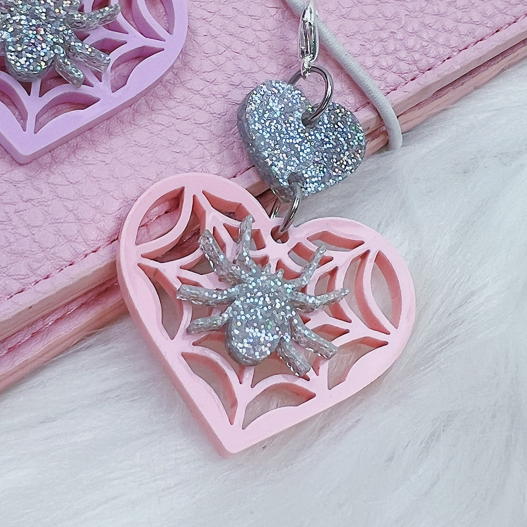 Spiderweb Heart w/ Spider Acrylic Charm | Choose Your Color!