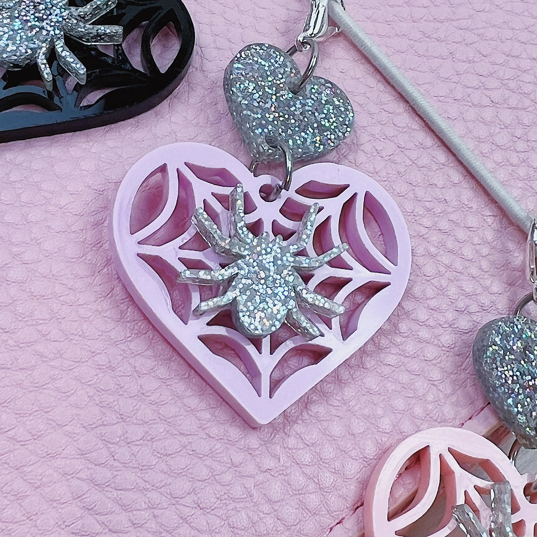 Spiderweb Heart w/ Spider Acrylic Charm | Choose Your Color!