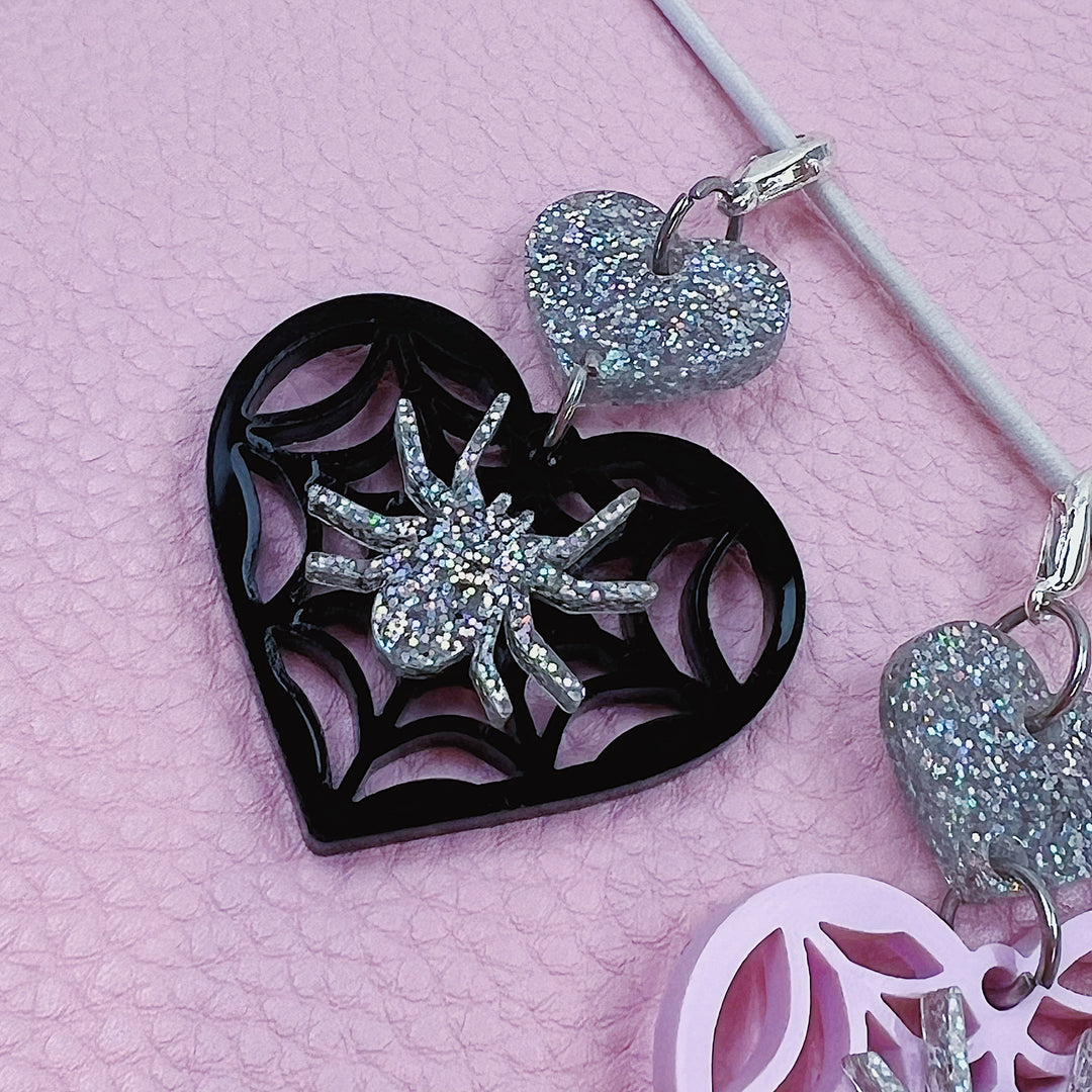 Spiderweb Heart w/ Spider Acrylic Charm | Choose Your Color!