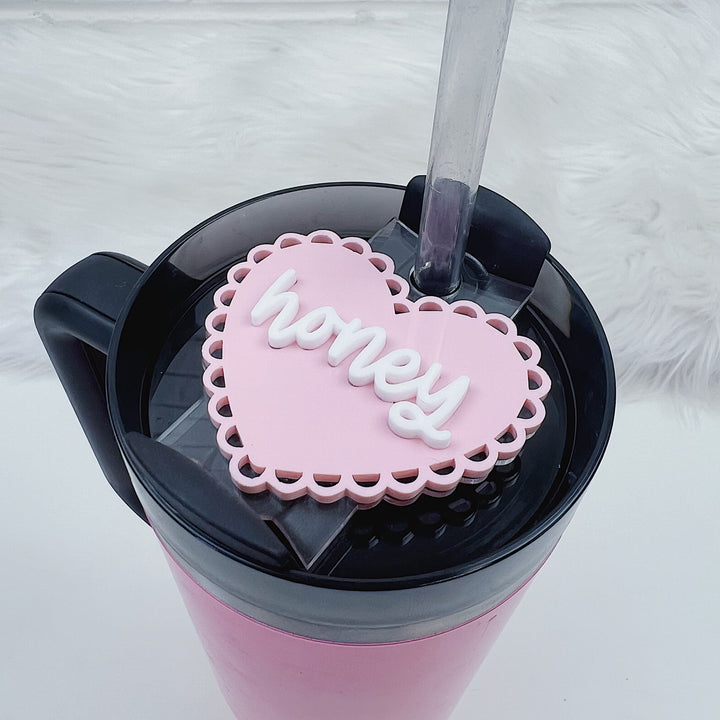 Scalloped Heart + Name Acrylic Tumbler Topper | Choose your Acrylic Color Customization | 30oz + 40oz Tumbler Tag