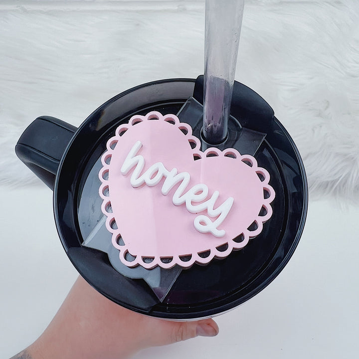 Scalloped Heart + Name Acrylic Tumbler Topper | Choose your Acrylic Color Customization | 30oz + 40oz Tumbler Tag