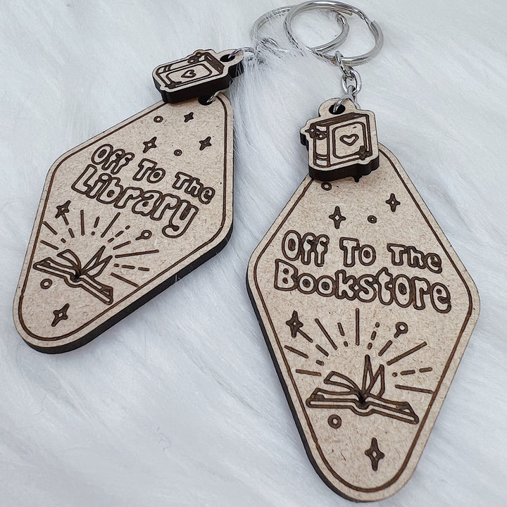 Off to the Library / Bookstore Wooden Keychain | Choose Your Design