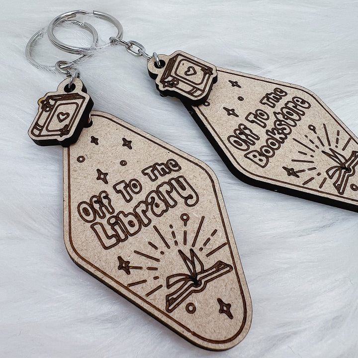 Off to the Library / Bookstore Wooden Keychain | Choose Your Design