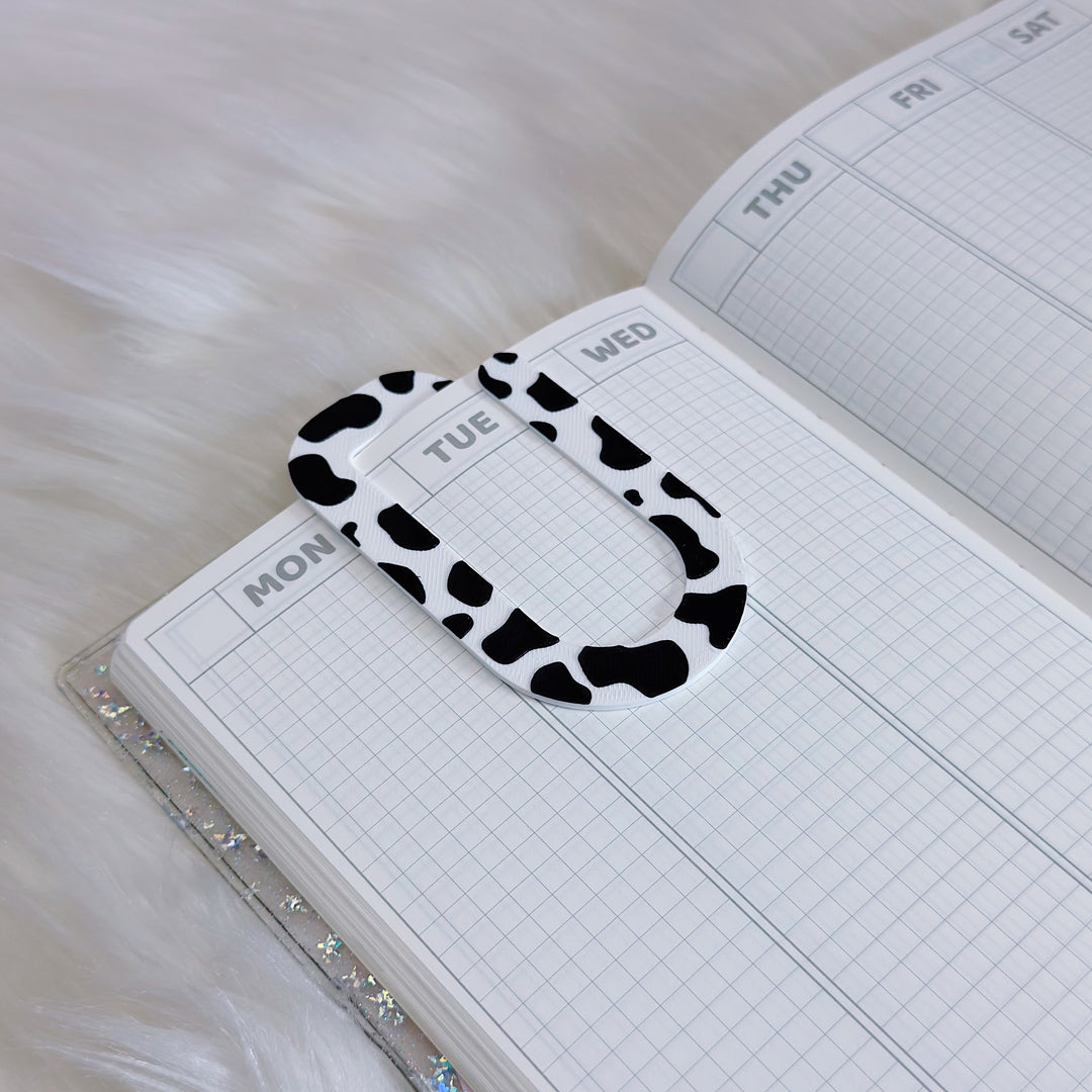 Cow Print Large Flat Paper Clip Bookmark | 3D Printed Planner Bookmark Clip