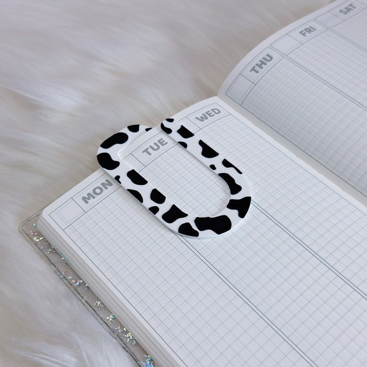 Cow Print Large Flat Paper Clip Bookmark | 3D Printed Planner Bookmark Clip