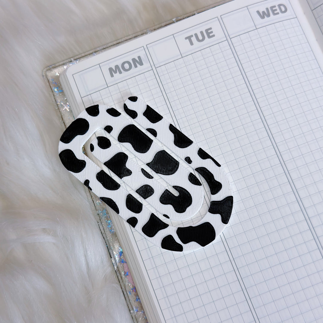 Cow Print Large Flat Paper Clip Bookmark | 3D Printed Planner Bookmark Clip