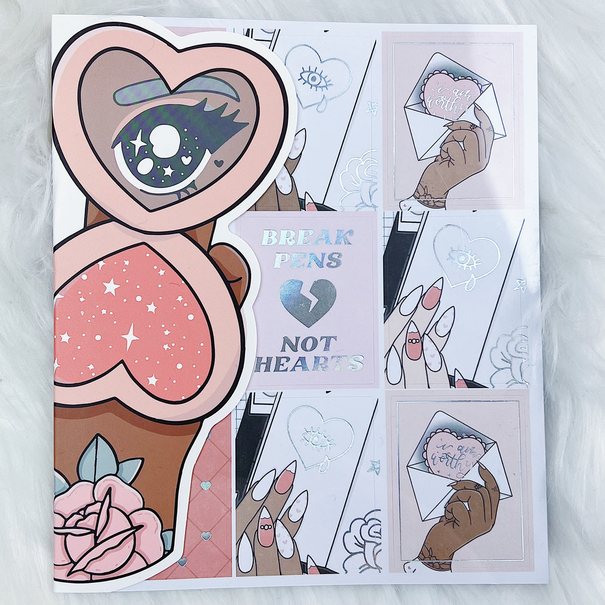Libro de pegatinas Just Peachy | Papel adhesivo mate | 10 páginas | Holográfico frustrado
