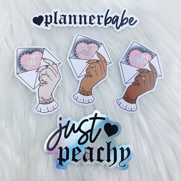 Just Peachy Sticker Vinyl Die Cut Pack | Holographic Foiled | ALL Skin Tones Included!