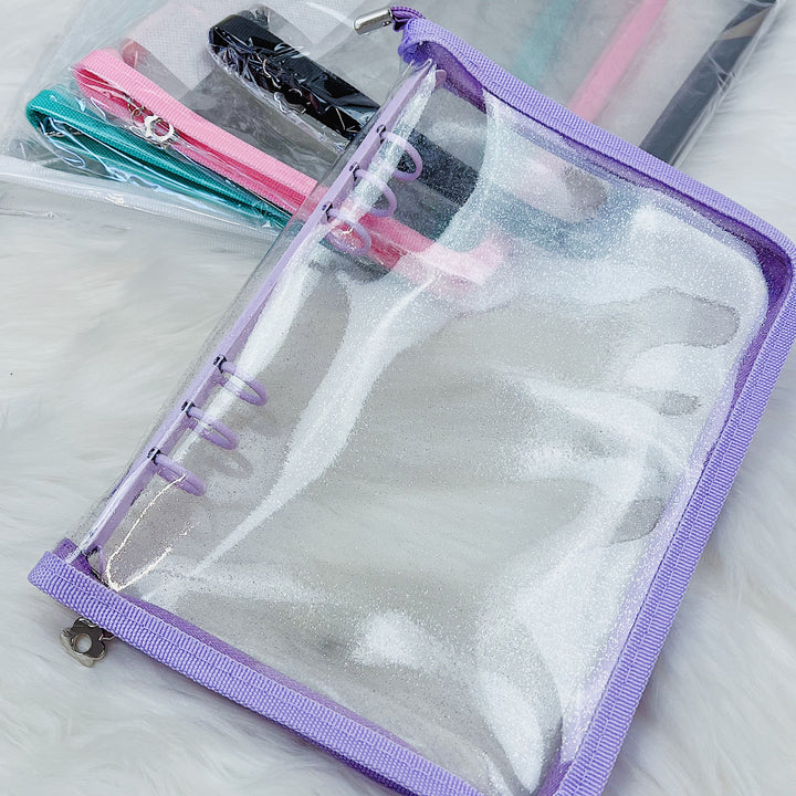 A5 Clear Sparkle Jelly Zipper Planner Binder | Choose your Color! | Planner and Sticker Storage