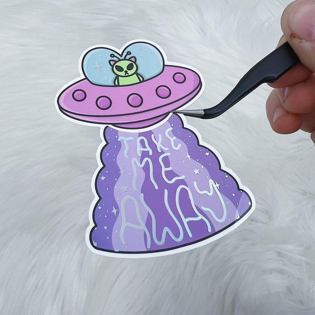 Take Me Away Alien Space Ship Vinyl Sticker Die Cut | Holographic Foiled