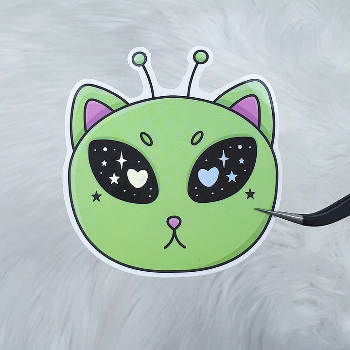 Alien Space Kitty Vinyl Sticker Die Cut | Holographic Foiled