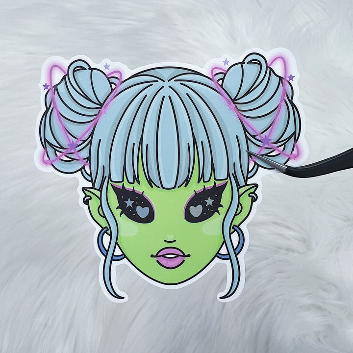 Alien Space Babe Vinyl Sticker Die Cut | Holographic Foiled