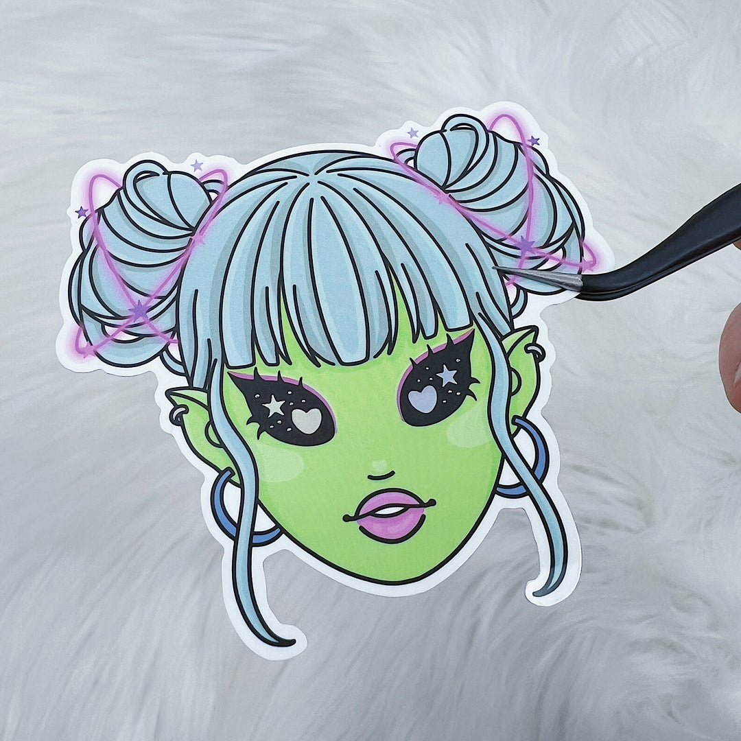 Alien Space Babe Vinyl Sticker Die Cut | Holographic Foiled