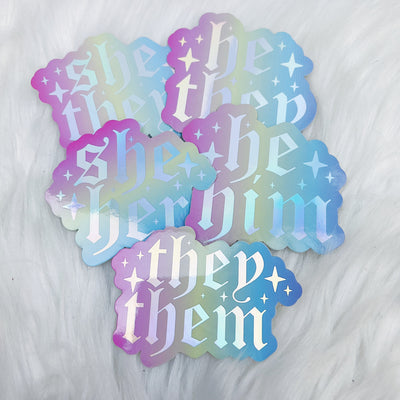 Pronoun Vinyl Sticker Die Cut | Holographic Foiled | Choose Your Pronoun!