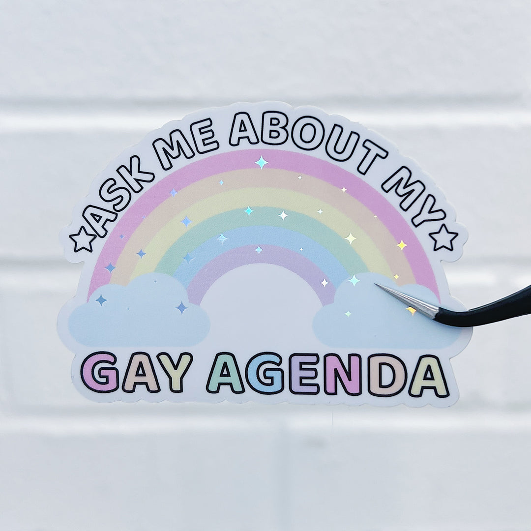 Pregúntame acerca de mi agenda gay Vinilo adhesivo troquelado | Holográfico frustrado