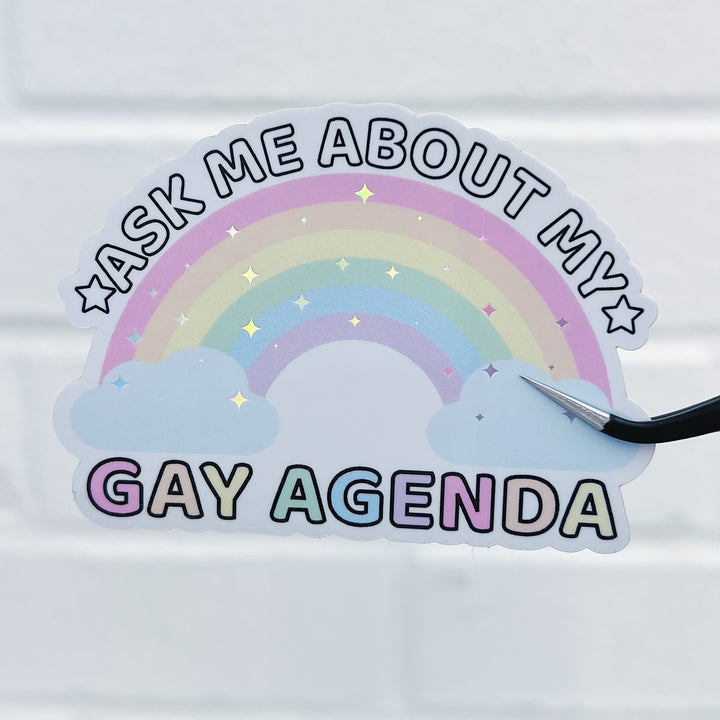 Pregúntame acerca de mi agenda gay Vinilo adhesivo troquelado | Holográfico frustrado