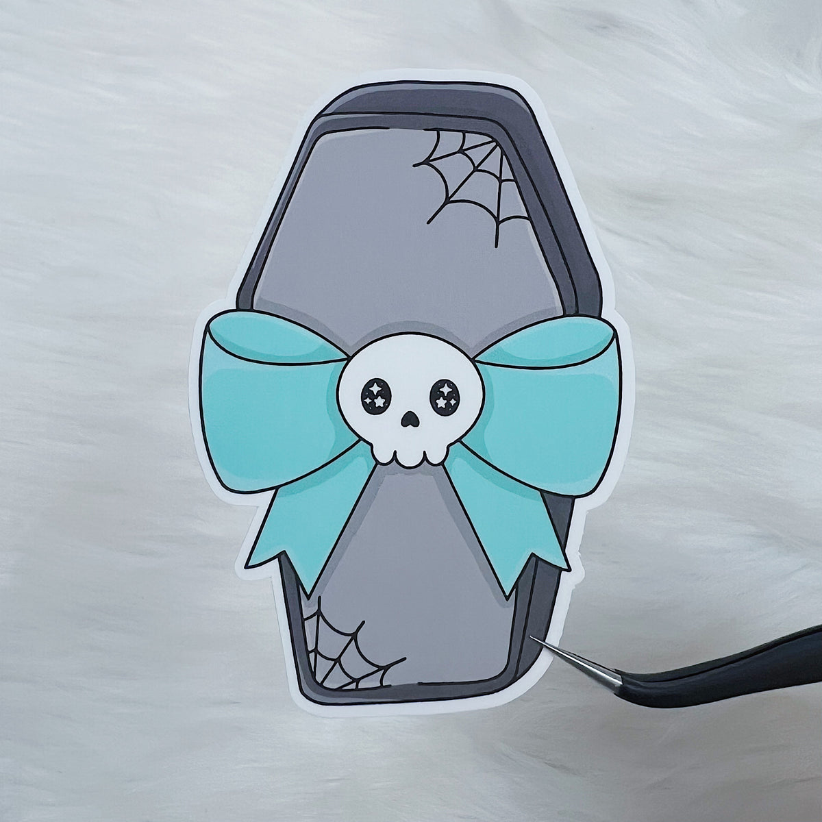 Coffin with Skele Bow Vinyl Sticker Die Cut