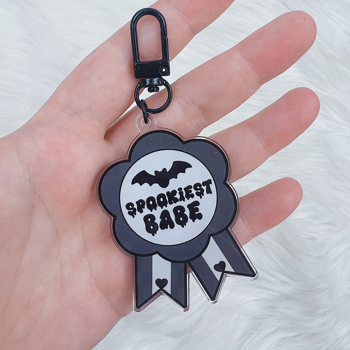 Spookiest Babe Ribbon Acrylic Keychain