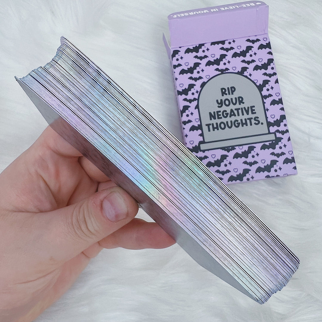 RIP Your Negative Thoughts Affirmation Card Deck | 52 Cards | Holographic Foiled Edges