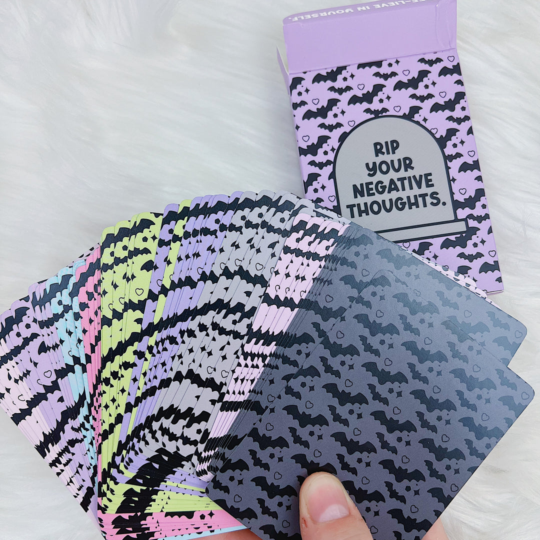 RIP Your Negative Thoughts Affirmation Card Deck | 52 Cards | Holographic Foiled Edges