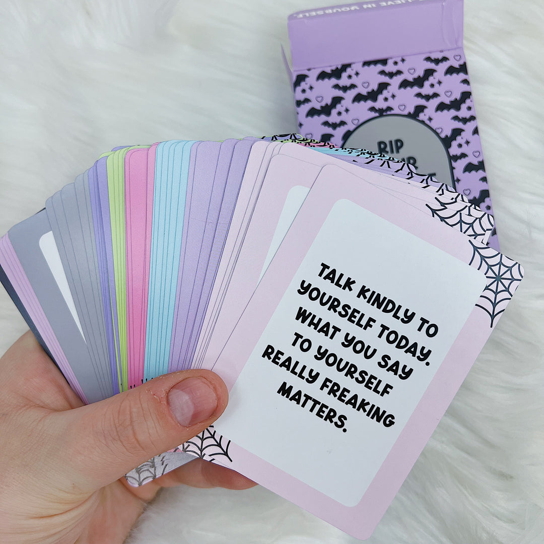 RIP Your Negative Thoughts Affirmation Card Deck | 52 Cards | Holographic Foiled Edges