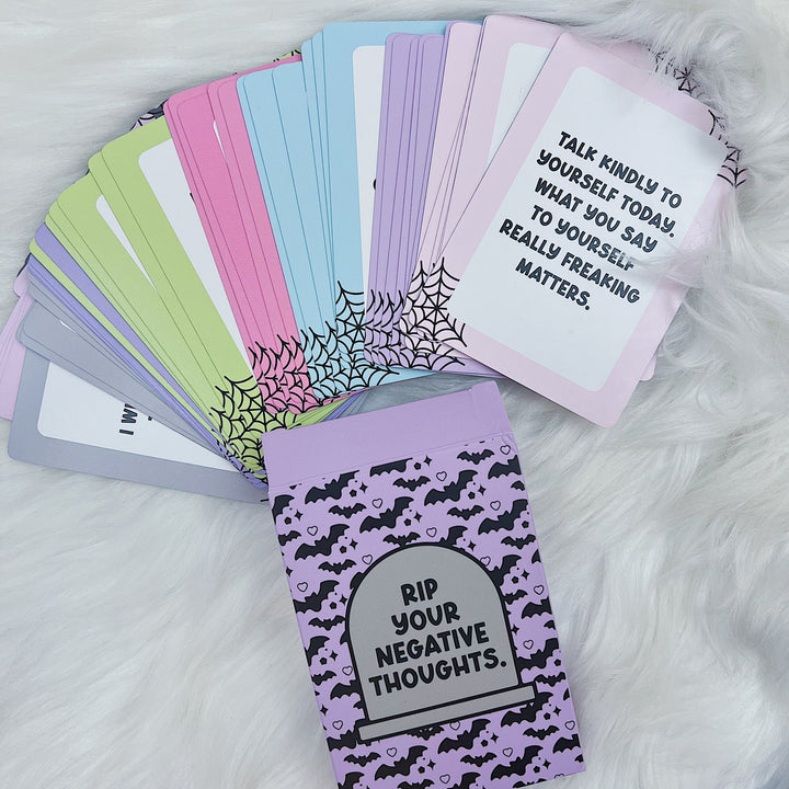 RIP Your Negative Thoughts Affirmation Card Deck | 52 Cards | Holographic Foiled Edges