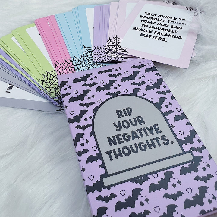 RIP Your Negative Thoughts Affirmation Card Deck | 52 Cards | Holographic Foiled Edges