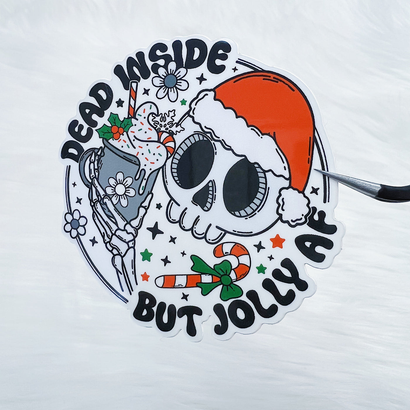 Dead Inside But Jolly AF Christmas Vinyl Sticker Die Cut